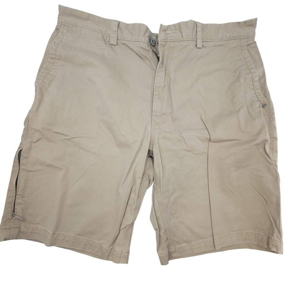 Duluth Trading Co Mens 40 Flex Ballroom Khakis Shorts Tan Cotton Stretch Gusset